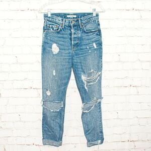 GRLFRND Size 24 Karoline Ripped High-Rise Denim Jeans Blue wash